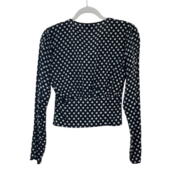 Favlux Deep V-Neck Polka Dot Faux Button Front Pullover Top Small Fitted Cropped - Picture 2 of 11